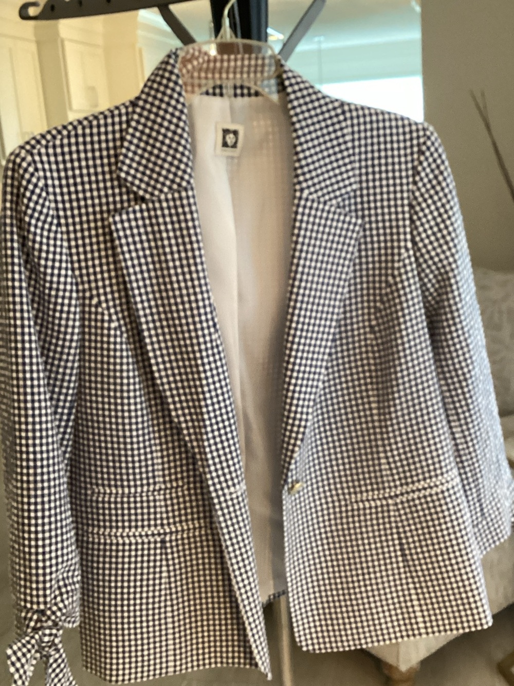Anne Klein Navy and White Gingham Blazer